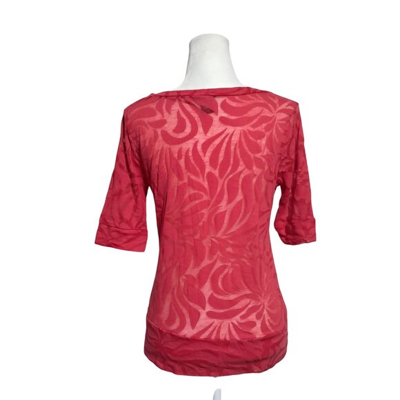 Y2K Rue21 Sheer Red Floral Burnout Womens Top Scoop Neck 3/4 Sleeves XL Cotton/P - Picture 4 of 8